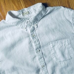 J. Crew Mens XL Slim White Short-sleeve Baird McNutt Irish linen shirt BE557